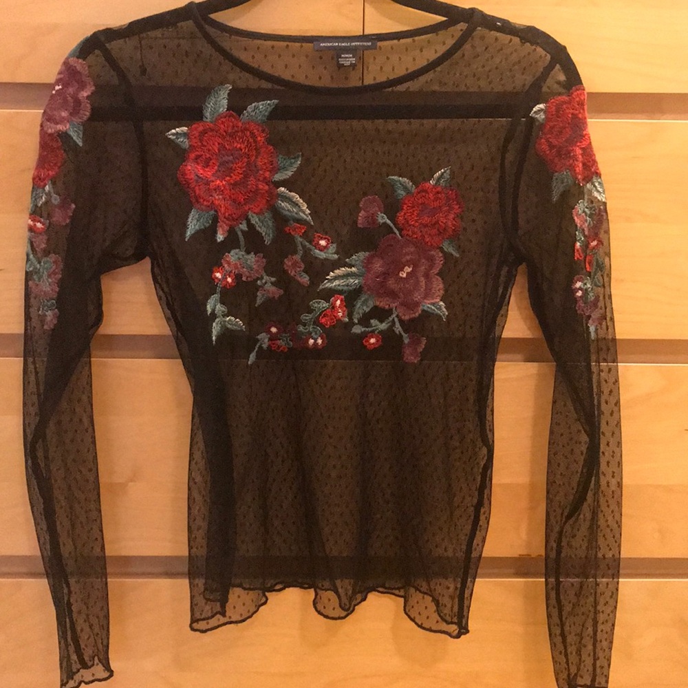 Sheer black shirt with pretty embroidery